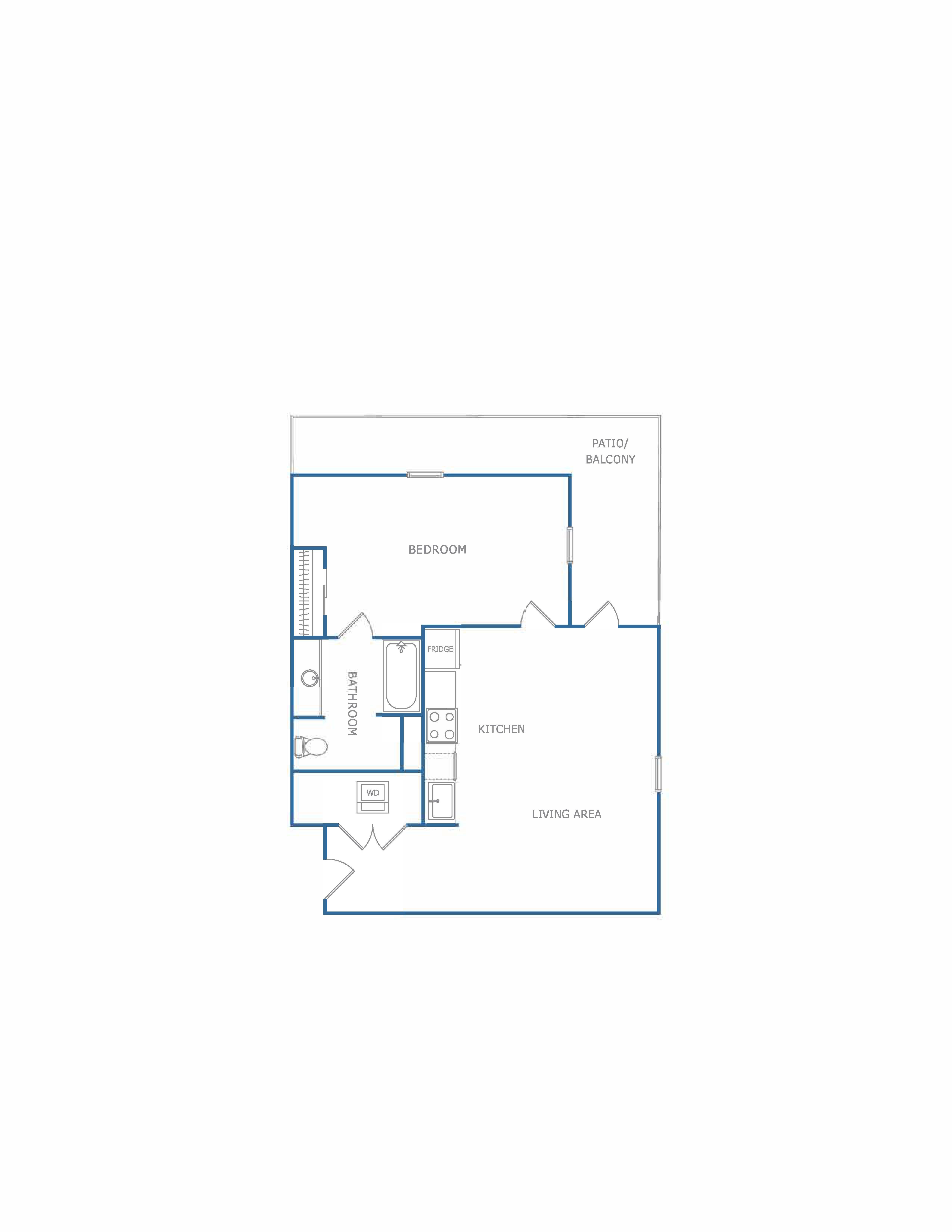 Floor plan for 1 bed, 1 bath, 711 sqft